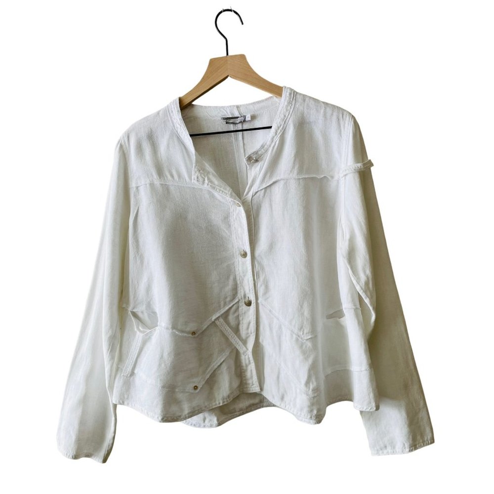 Caty Lesca Paris Women's Off-White Linen Lagenlook Button Blouse Top